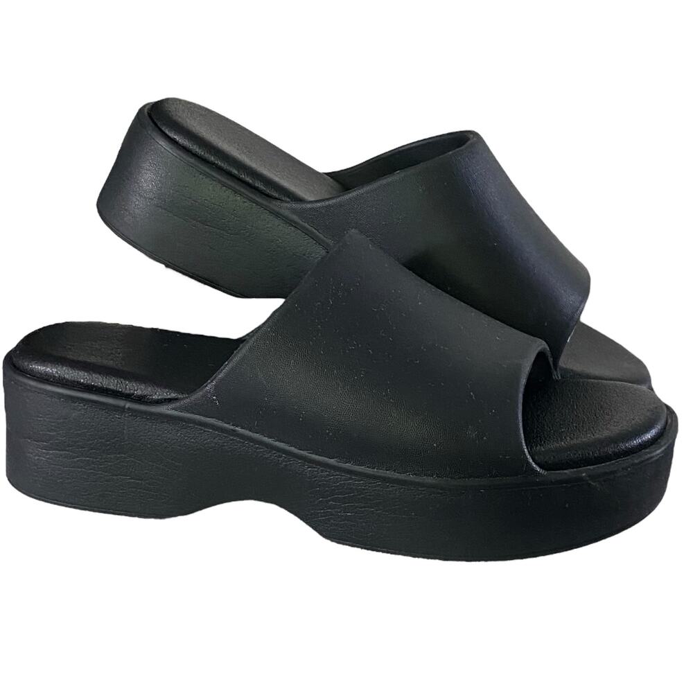 Y2K Platform Slides Womens 6.5‎ Black Chunky Open Toe Slip On 90s Revival Grunge